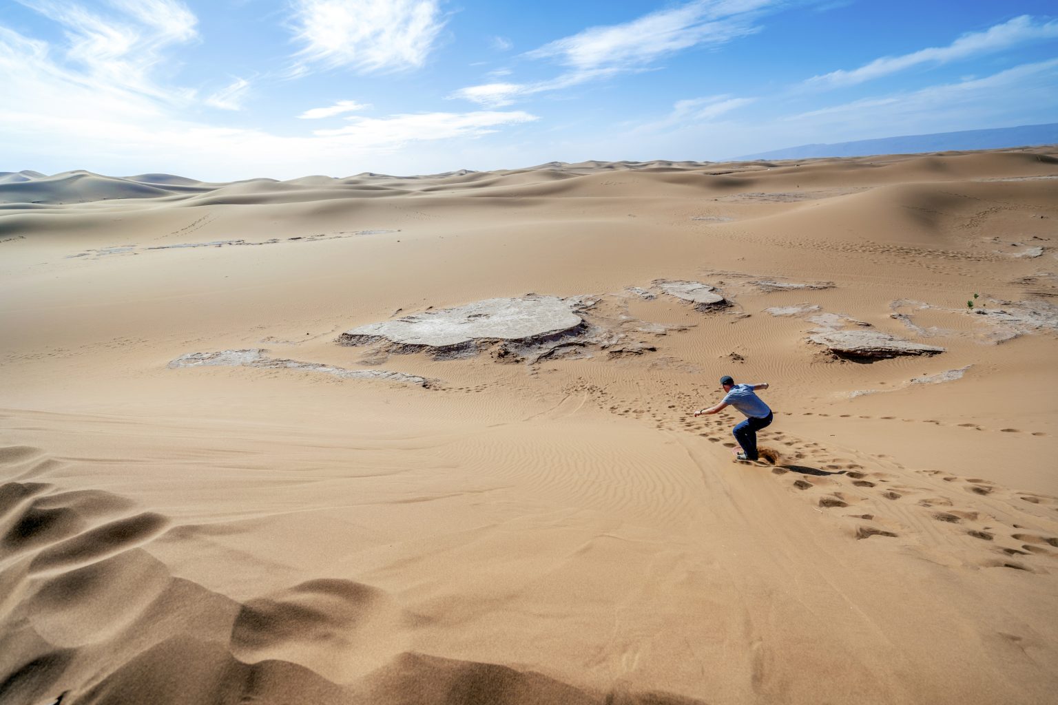 Sandboarding in the Morocco Sahara