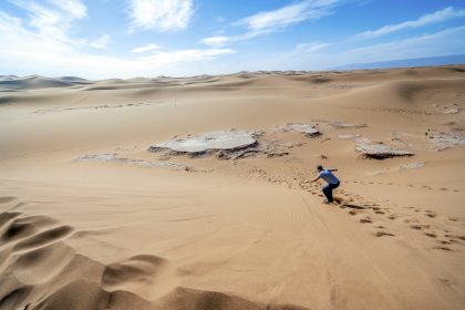 Sandboarding in the Morocco Sahara